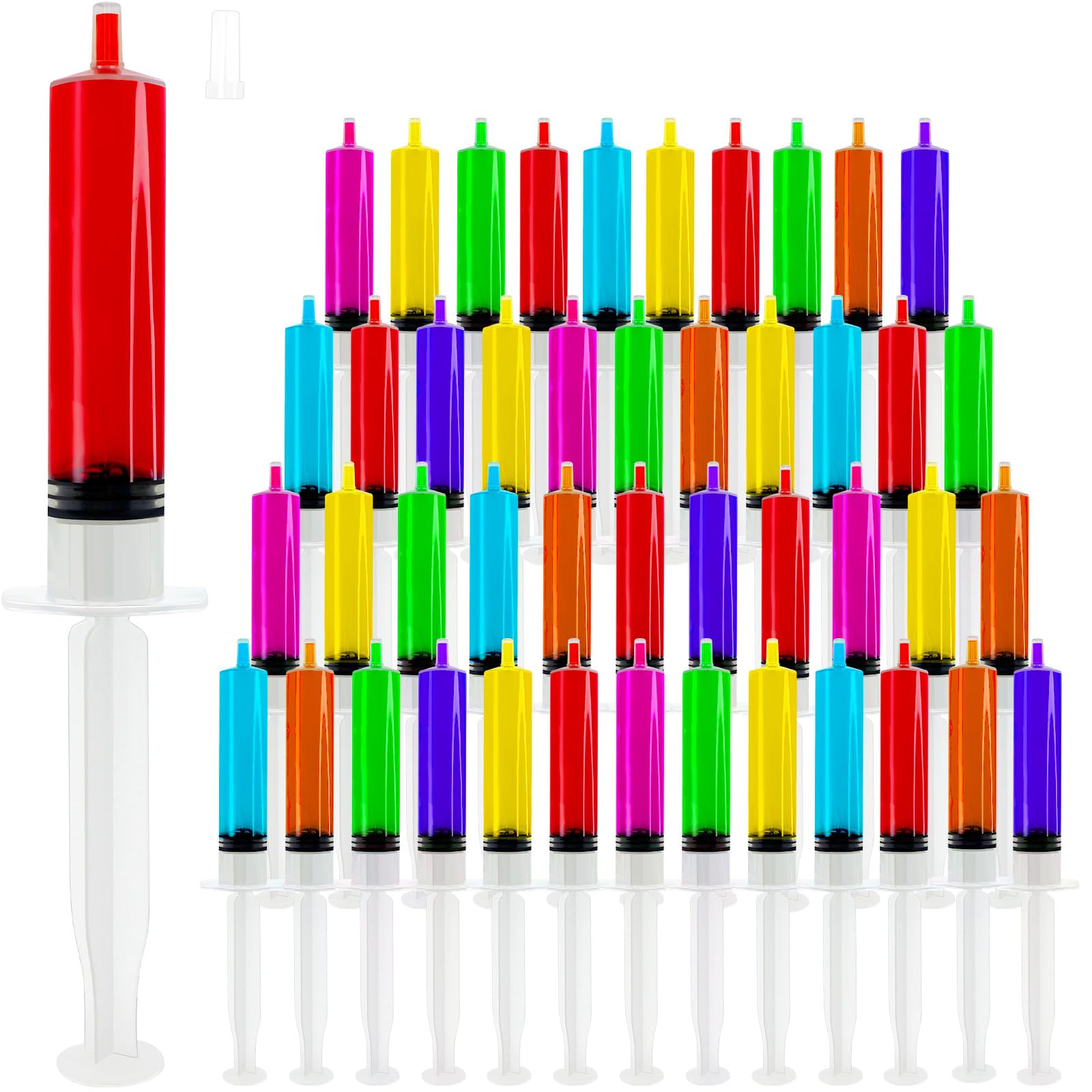 Photo 1 of 100 Pack Plastic Syringe with Tip Cap 10 ML Capacity Reusable Syringes, Durable Syringe for Halloween, Thanksgiving day, Christmas, Bachelorette