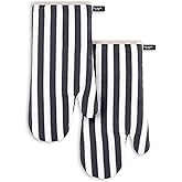 Kate Spade New York Botanical Stripe Oven Mitt 2-Pack Set, 7" x 13", Black/Beige