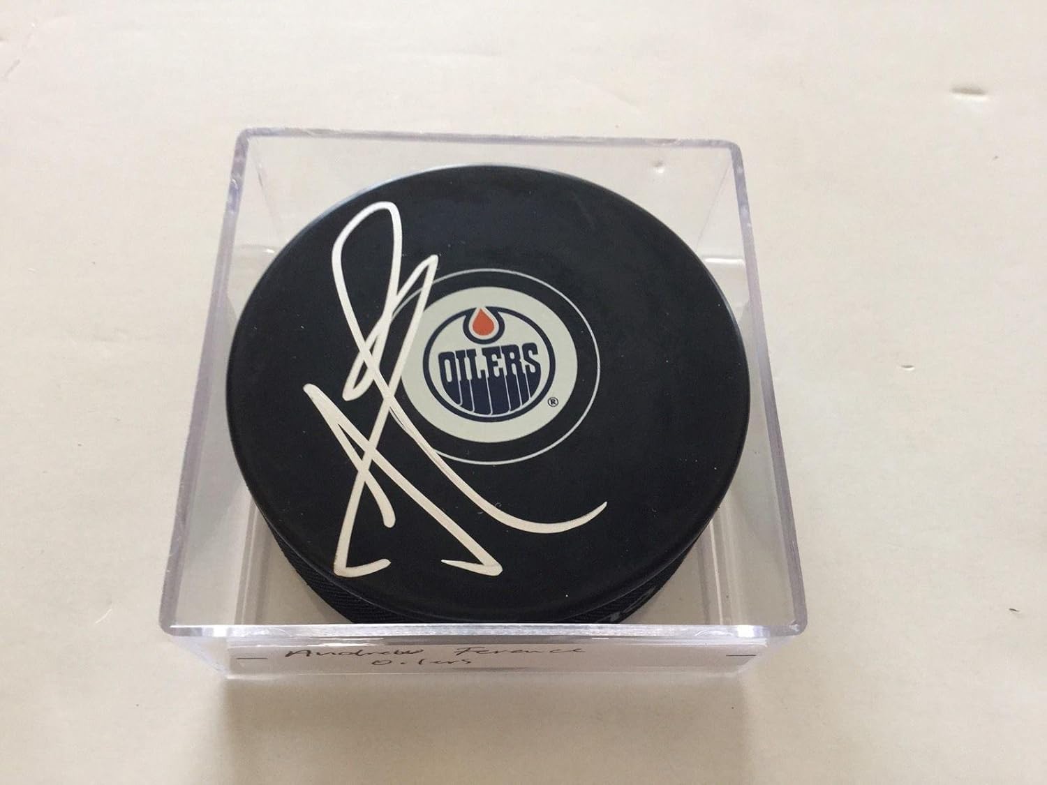 Andrew Ference Autographed Edmonton Oilers Hockey Puck Signed a Autographed NHL Pucks at