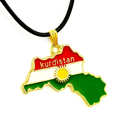 ttkp 4 Style Kurdistan Region Karte Anhänger Halsketten Kette 45 cm/60 cm, '18 Karat vergoldet National Flagge der kurdischen