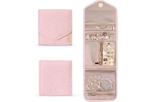 Travel Jewelry Organizer Case Portable Foldable Jewelry Roll for Earrings Necklaces Rings Bracelets organizer,Soft Pink