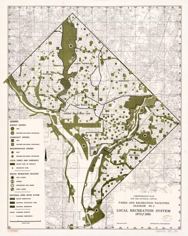 1978 map Comprehensive Plan for The National Capital, Parks and Recreation Facilities, Diagram no. 2, Local Recreation System 1970-1985|Size 20x24 - Ready to Frame| City Planning Districts|District o