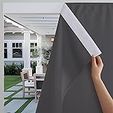 RYB HOME No-Rod Windproof Outdoor Curtains for Patio Waterproof with Adhesive Tape & Back Tab Bottom, Sun Blocking Privacy Curtains with Rope for Gazebo Porch Pergola, Grey, W 52 x L 84, 2 Panels