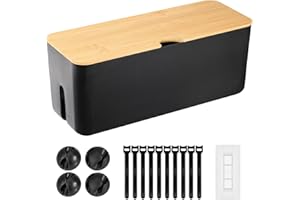 TUWECHEN Cable Management Box - Wall Mount Wood Lid Cord Organizer Box for Power Strips, Chargers, TV Computer Wire, Surge Protector Cord Hider Box: Cable Organizer Box for Home & Office - Black