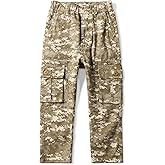 Mesinsefra Boys' Elastic Waist Cargo Pant Camouflage Cotton Casual Multi-Pockets Pull-On Pants