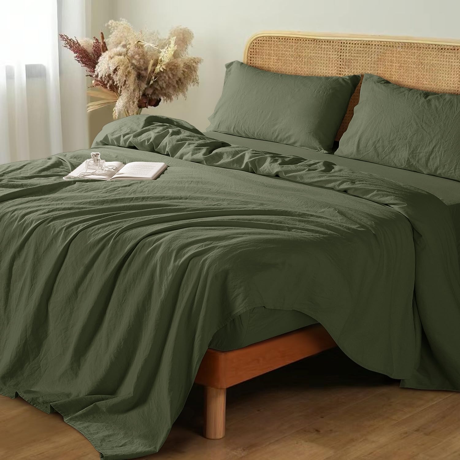 Shilucheng 100% French Linen Sheets - King Size Bed