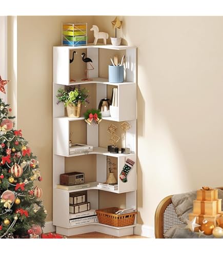 Amazon.com: Nisorpa Corner Bookshelf, 5 Tiers Wooden Corner