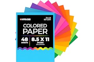 Hygloss Assorted Bright Colored Paper - 24 lb, 89 GSM, Acid-Free, Fade-Resistant, 8.5x11-Inch Letter Size Color Copy Paper, 48 Sheets, 12 Colors