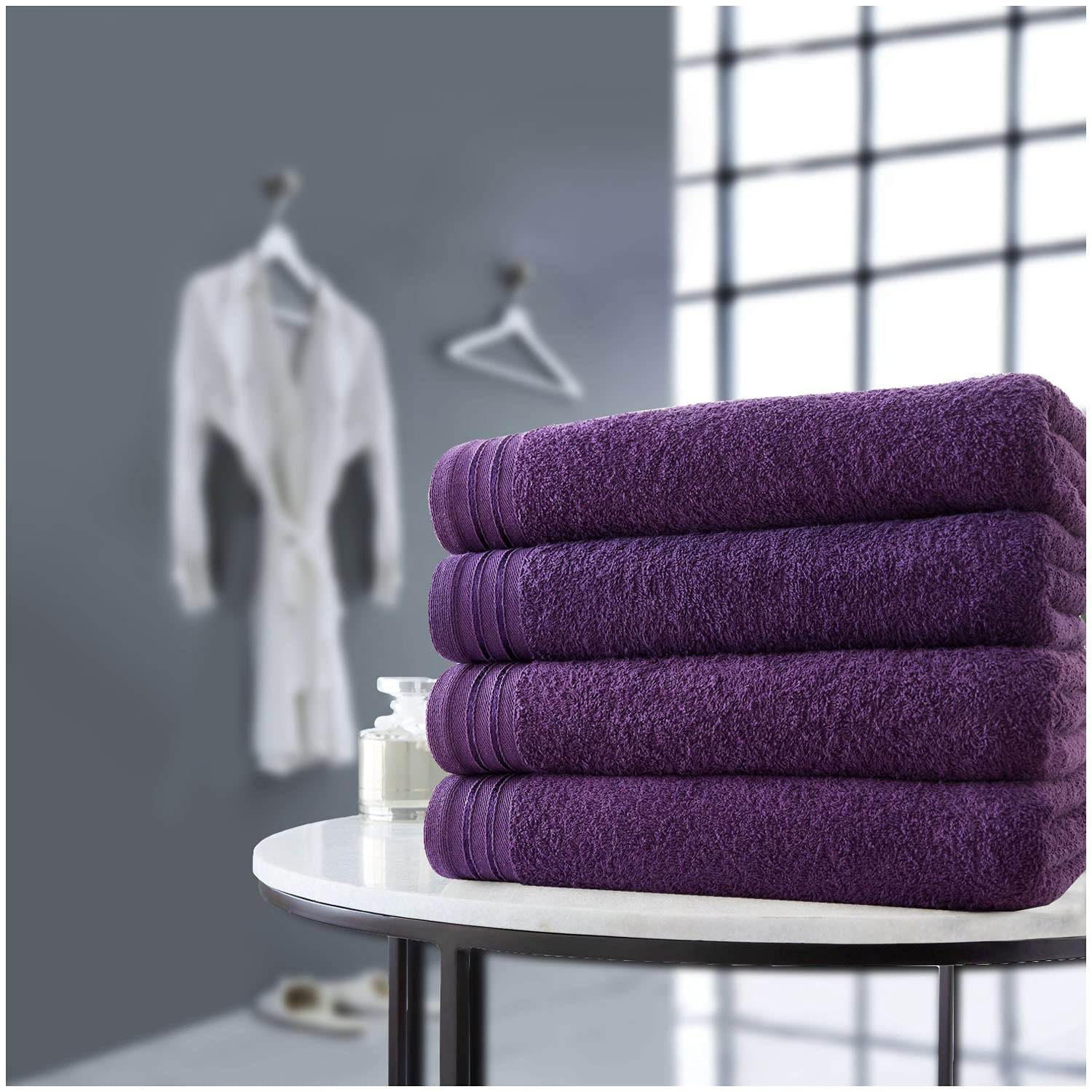 Gaveno Cavailia Luxurious WILSFORD 100% Eyptian Cotton 500 GSM Super Soft Extra Absorbent 4Pk Bath Sheets Set [ 75x135 cm-Purple