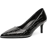Younton Women's Mid Stiletto Heels Low Kitten Heels Closed Pointey Toe Pumps Slip-on Sliver Beads Pumps Ladies Work Office Dress Shoes 2.5 Inches