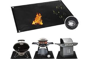 HODUFY Grill Mats for Outdoor Grill with Holes, 36×50 inch Under Grill Mat, Grill Mats for Outdoor Grill Deck Protector, Indoor Fireplace Mats Fire Pit Mats, Easy to Clean Reusable Outdoor Grill Mat
