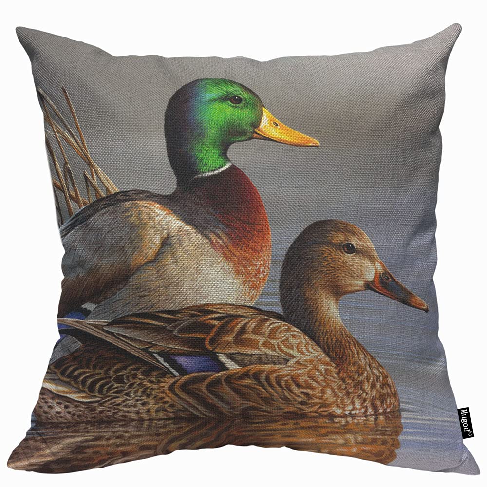 Mugod Ducks Couple Cushion Cover Throw Pillow Covers Green Head on The Water Pillow Case for Men Women Decorative Home Sofa Chair Couch 45x45cm/18x18 Inch