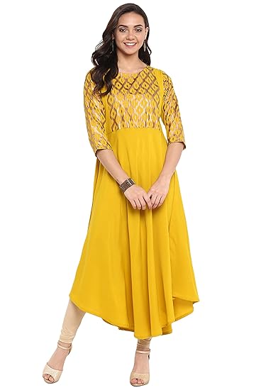 Women's Yellow Poly Crepe Flared Kurta