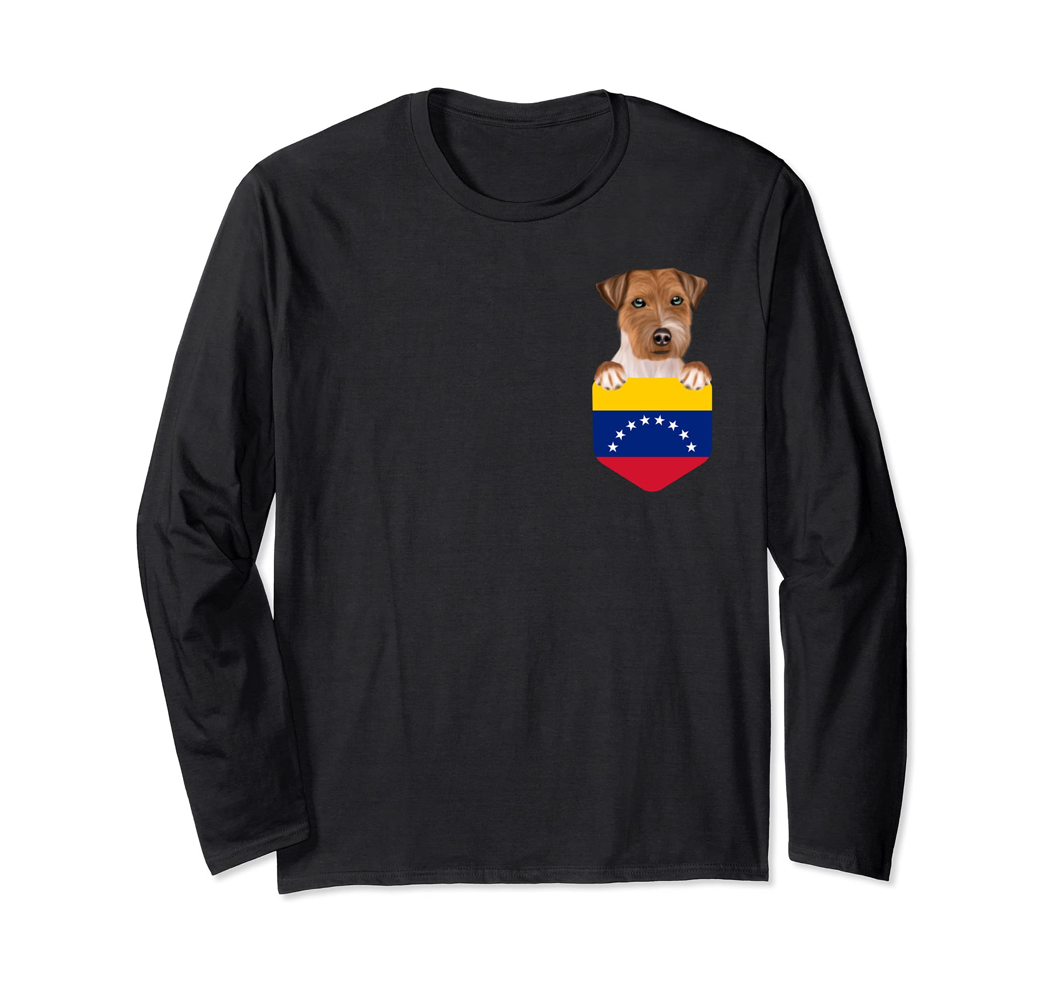 Venezuela Flag Russell Terrier Dog In Pocket Long Sleeve T-Shirt