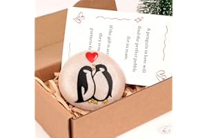 NNYOGGSTO Valentine Day Gifts for Him or Her - Hand-Painted Penguin Pebble, Cute & Funny Small Gift for Boyfriend, Girlfriend, Husband, Wife - Unique Valentines Cards for Adults and Girls