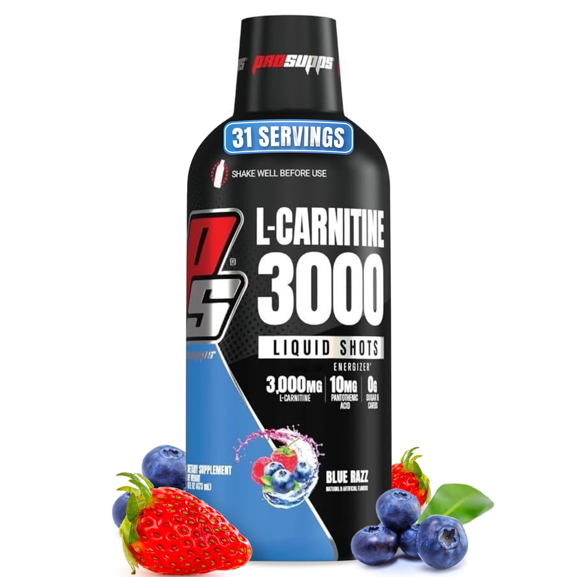 Photo 1 of PROSUPPS L-Carnitine Liquid 3000, Stimulant-Free Liquid Shots for Men & Women - Clean Workout Drink for Energy, Performance & Muscle Recovery - No Sugar, No Carbs - 31 Servings, Blue Razz