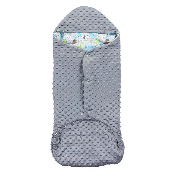 TupTam Baby Einschlagdecke für Babyschale Wattiert, Farbe: Minky Graphit/Dino Grün