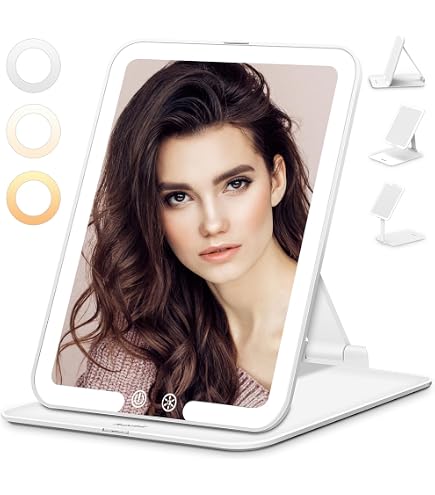 LED Makeup Mirror With 3 Color Lights - Rechargeable, Touch Sensor, Magnifying, 45° Adjustable For Bathroom & Travel - View #3