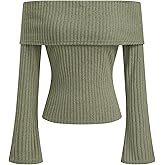 CIDER Off The Shoulder Tops for Women Long Sleeve Going Out Y2K Tops Knit Pullover Fall Outfits Trendy
