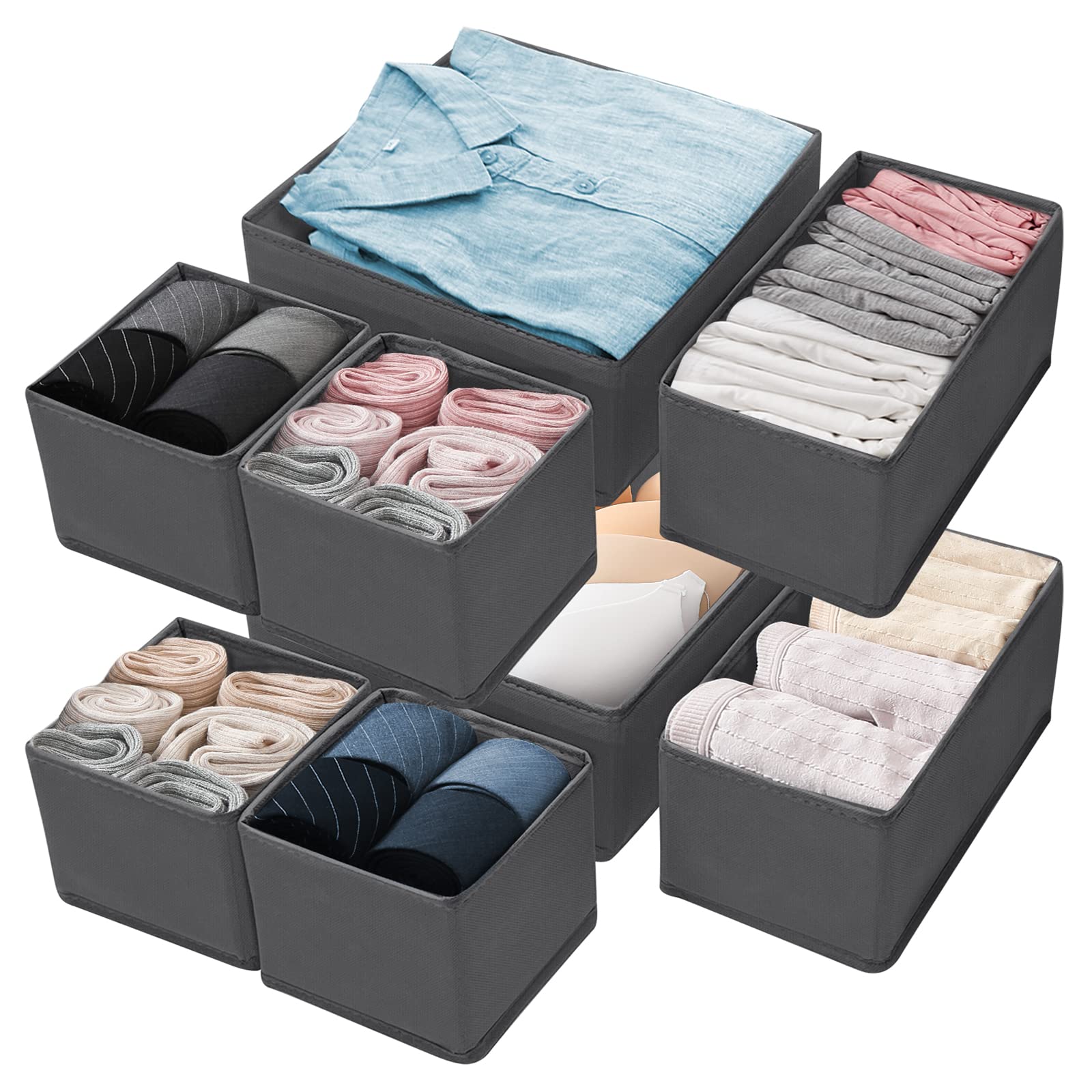 Withosent Drawer Organisers Storage Box for Underwear Clothes,Set of 8 Foldable Wardrobe Drawers Closet Divider Cubes Containers for Underwear, Bras, Socks, Scarves and Ties