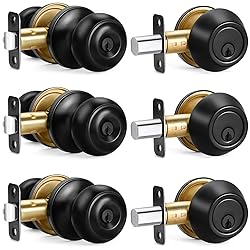 3 Sets Entry Door Knob and Single Cylinder Deadbolt