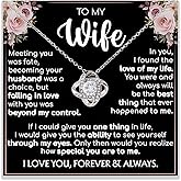 Chiside To My Wife Necklace From Husband, Anniversary Valentine Birthday Gift For Wife, 14K White Gold Love Knot Necklace With Message Card For Her, Husband And Wifes Necklaces Jewelry