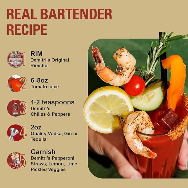 DEMITRI’S BLOODY MARY SEASONING CHILIES & PEPPERS – SPICY BLOODY MARY MIX – CONCENTRATED MIXER – BOLD RICH FLAVOR – PERFECT FOR HOME BRUNCH PARTIES & COCKTAILS – 8OZ BOTTLE (PACK OF 1)