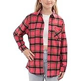 Noomelfish Girls Plaid Flannel Oversized Shirt Teen Long Sleeve Button Down Blouse Tops (7-14 Years)