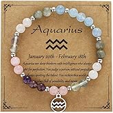 YIZHEDE Zodiac Natural Stone Bracelet – Handmade Crystal Healing Bracelet with Zodiac Charm – Adjustable Beaded Jewelry Gift for Women Men Girls