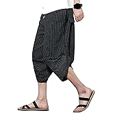PRIJOUHE Men's Harem Capri Pants, Wide Leg Mens Capris, Summer Linen Pants