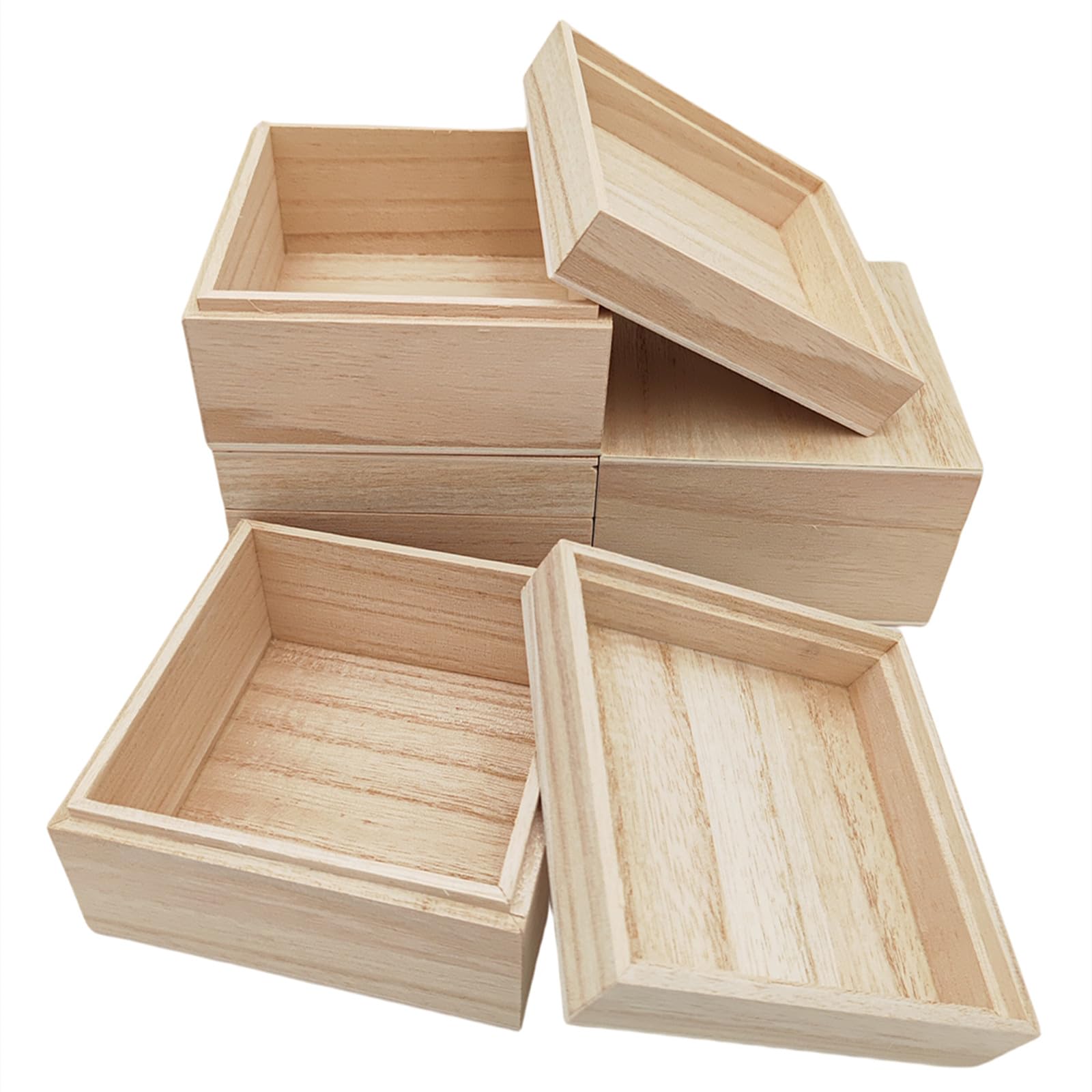 Anktily 4PCS Unfinished Wooden Box with Top Lid, 10x10x6cm Small Square Wood Keepsake Box,Rustic Wood Container Boxes for Crafts, Home Storage