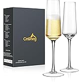 CnSneg Crystal Champagne Flutes Glass Set of 2-7OZ Hand Blown Champagne Glasses with Long Stem, Premium Elegant Flutes for Prosecco, Sparkling Wine, Mimosas, Wedding, Christmas