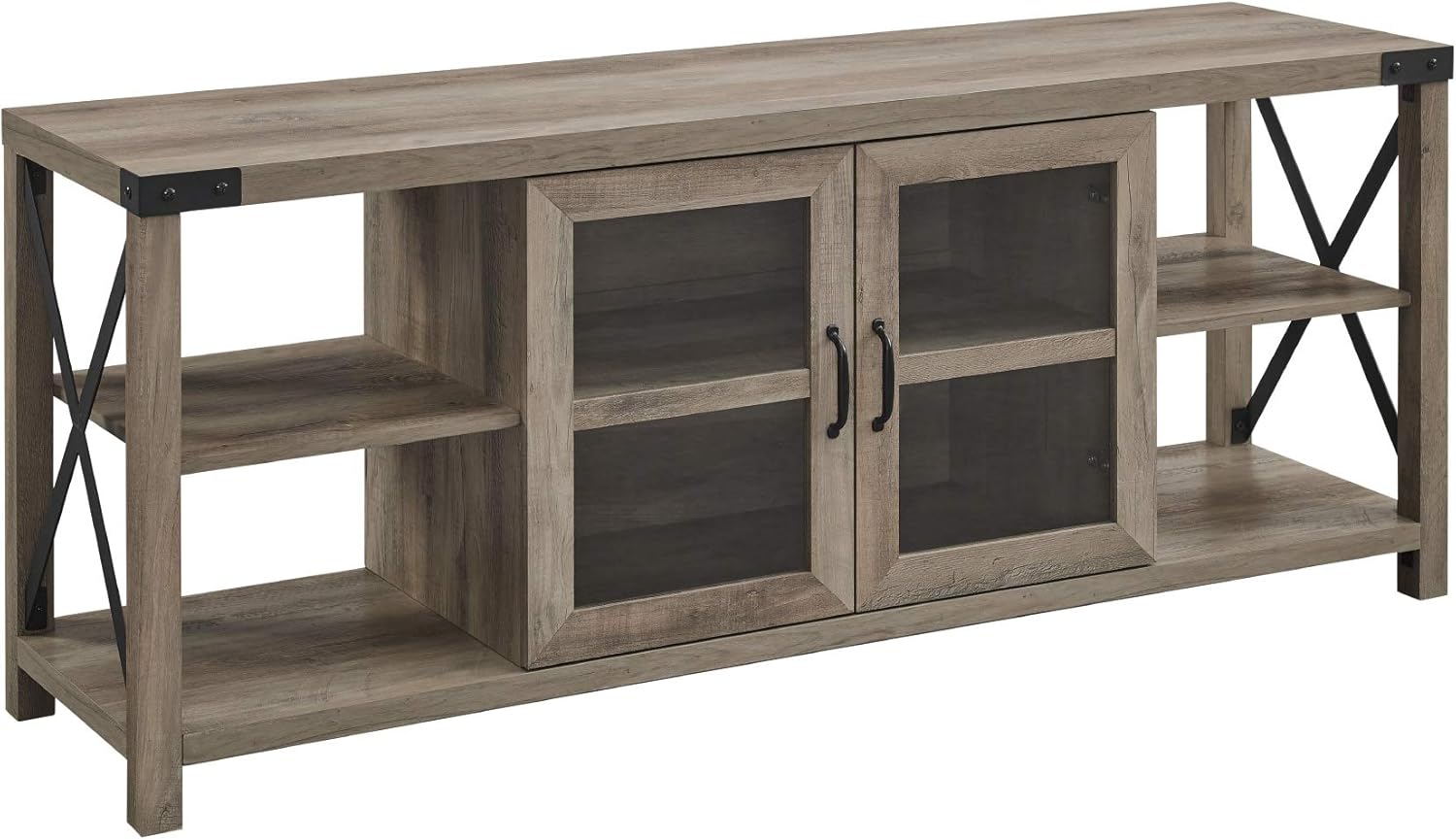 Walker Edison Modern Farmhouse Metal X Wood Stand Storage Cabinet for TV's up to 64" Living Room (60 Inch) - Gray Wash: Furniture & Decor