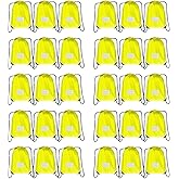JohahaTim Drawstring Backpack Bulk 30 Packs Draw String Bags for Gym Sports Trip Pedestrianism Cinch Sack DIY for Women Men with Memo Card (yellow)