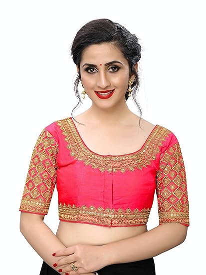 Women's Multicolor Heavy Sequins Zardosi Work Sleeves Design Silk Readymade Blouse For Saree and Lehenga Choli