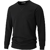 VEIISAR Men's Crewneck Sweatshirt - Basic Long Sleeve Pullover for Casual & Athletic Wear (616 Black S)