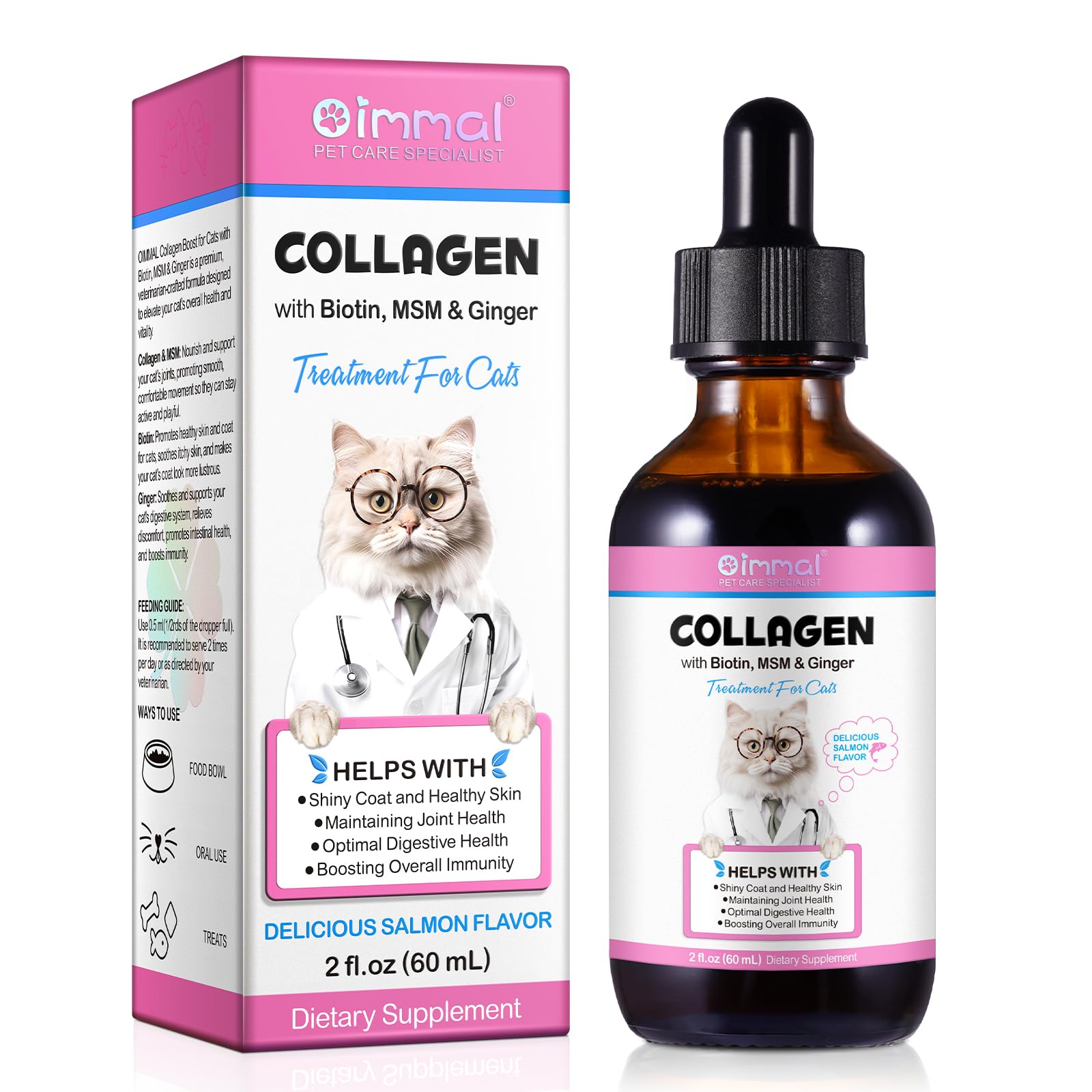 Collagen for Cats Cat Joint Supplements Liquid Collagen for Cat Helps Aid Hip & Joint Care for Cats - Improves Mobility Skin and Coat Health,Digestive Aid Salmon Flavor 60ml