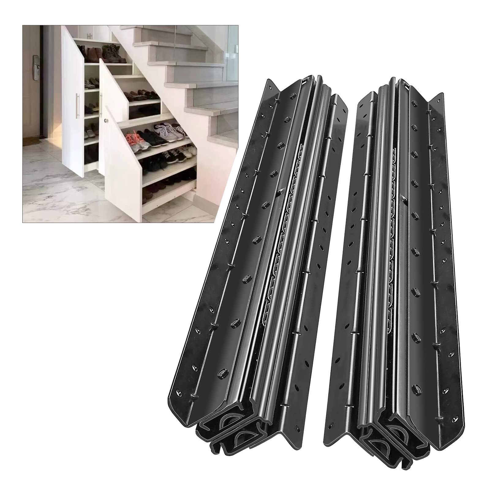 AOLISHENG Bottom Mount Heavy Duty Drawer Runners Under Stairs Drawer Runners 800~1850mm 120kg Load Capacity Undermount Heavy Duty Drawer Slides Black Full Extension Hidden Rails, 1 Pair, 32~74 inch