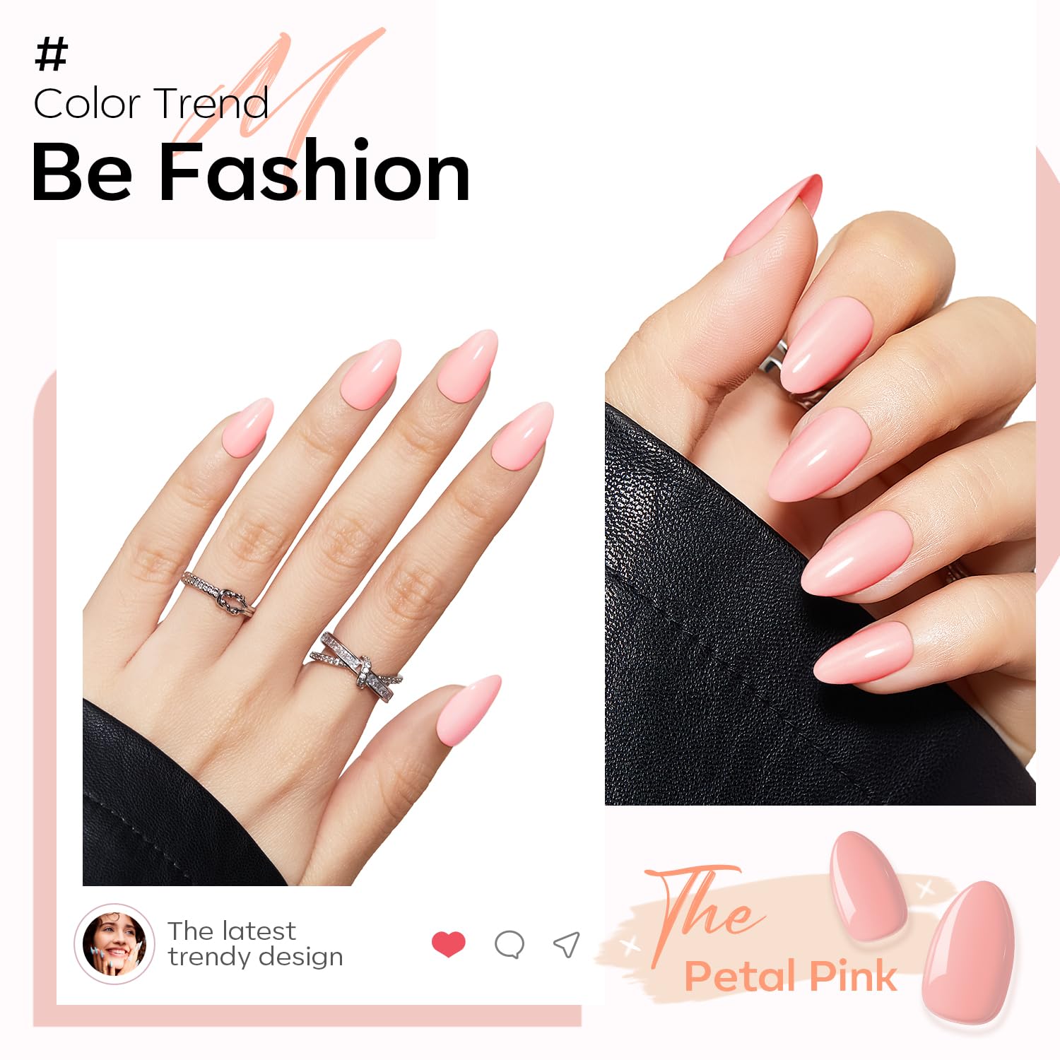 Modelones Pink Press on Nails Almond, Spring Easter Medium Fake Nails, Reusable Nail Kit with Nail Glue Adhesive Tabs Mini Nail File, Nails Press Ons 32Pcs 16 Sizes, Women Girl Gift - Image 3