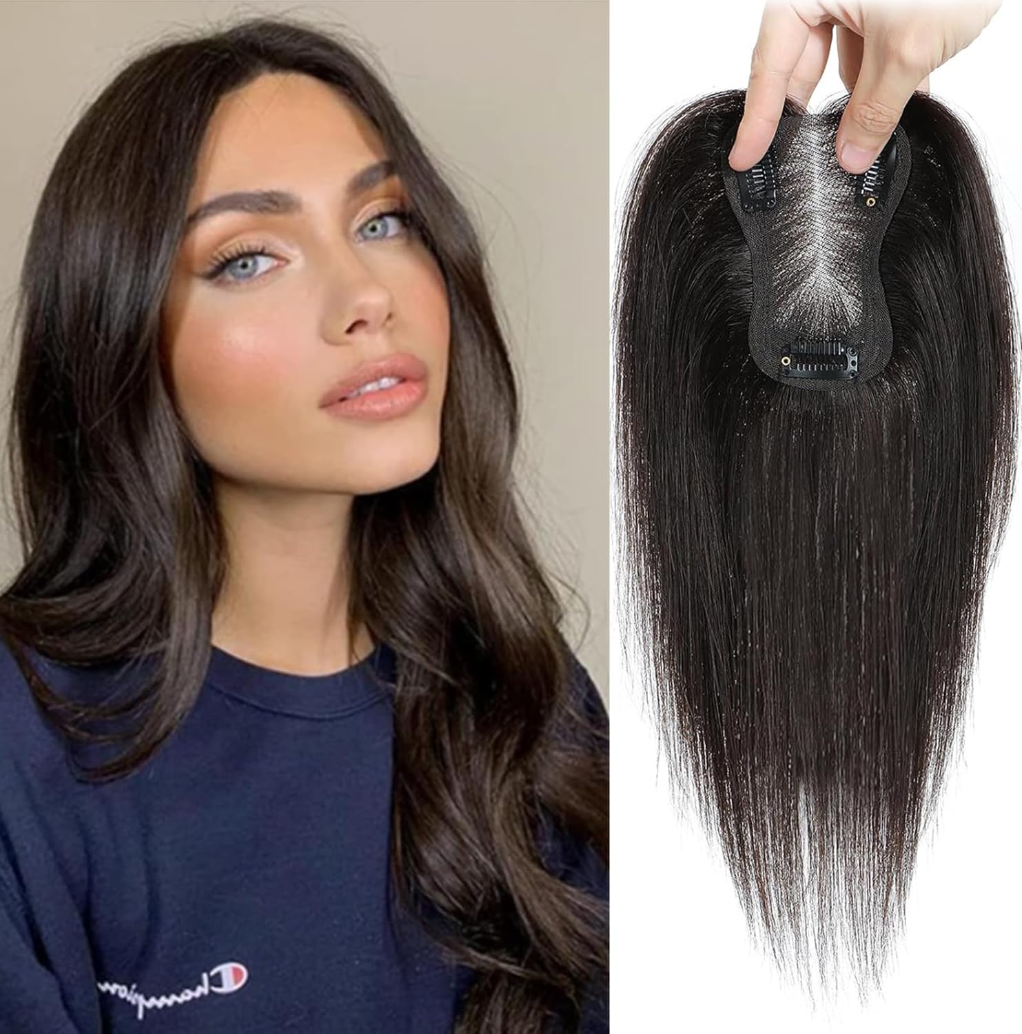 Remy Hair Toppers for Women - 100% Human Hair Clip-Ons, Dark Brown (10inch, HL-2#) — image 1