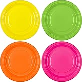 Breroa 72 Pieces Neon Paper Plates 7 Inch Bulk Paper Plates Disposable Round Dessert Plate Heavy Duty Solid Color Papers Plate Table Decors Party Supply for Birthday Party, Dinner Table, Wedding