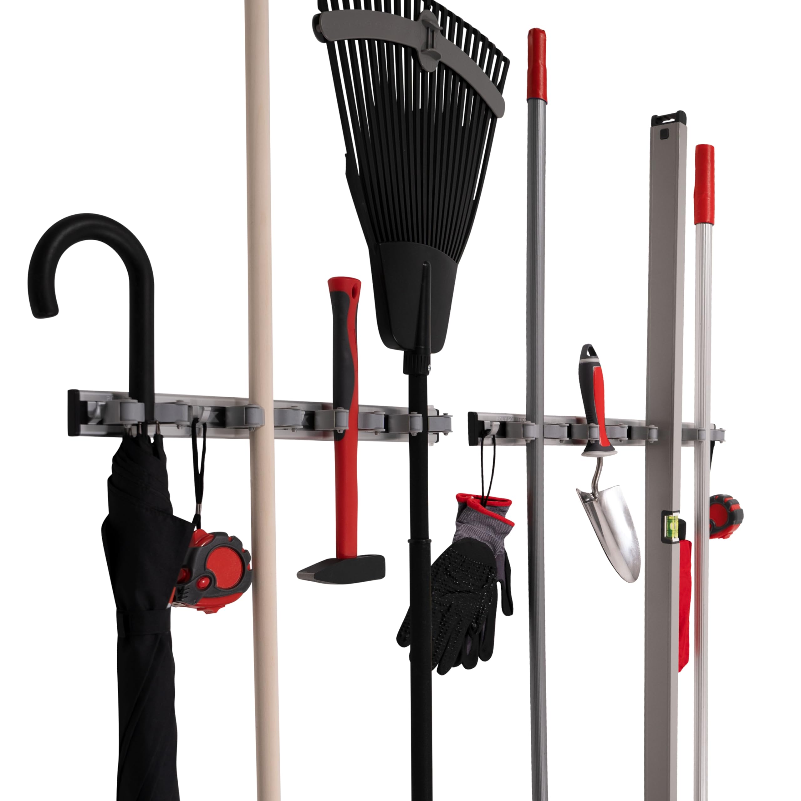 Poly Solution Broom Holder Wall – Extra Strong Device Holder Without Slipping with 4 Holders & 5 Hooks – Pack of 2 – Order for All Areas in No Time