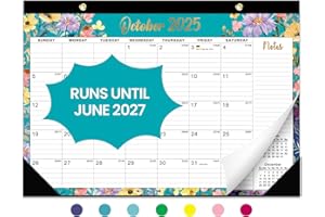 Desk Calendar 2026, 21 Months Calendar Runs from October 2025 to June 2027 - Large 17" x 12" Desktop/Wall Monthly Calendar for Home School, or Office - Floral Pattern