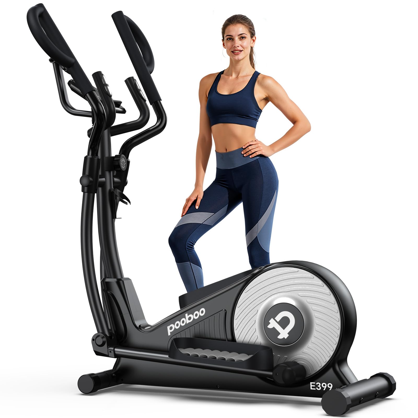 pooboo Elliptical Machine, Elliptical Exercise Machine with 16-Level Resistance&Hyper-Quiet Magnetic Driving System, Elliptical Machine for Home with LCD Monitor&17IN Stride, 350LBS Weight Capacity Image