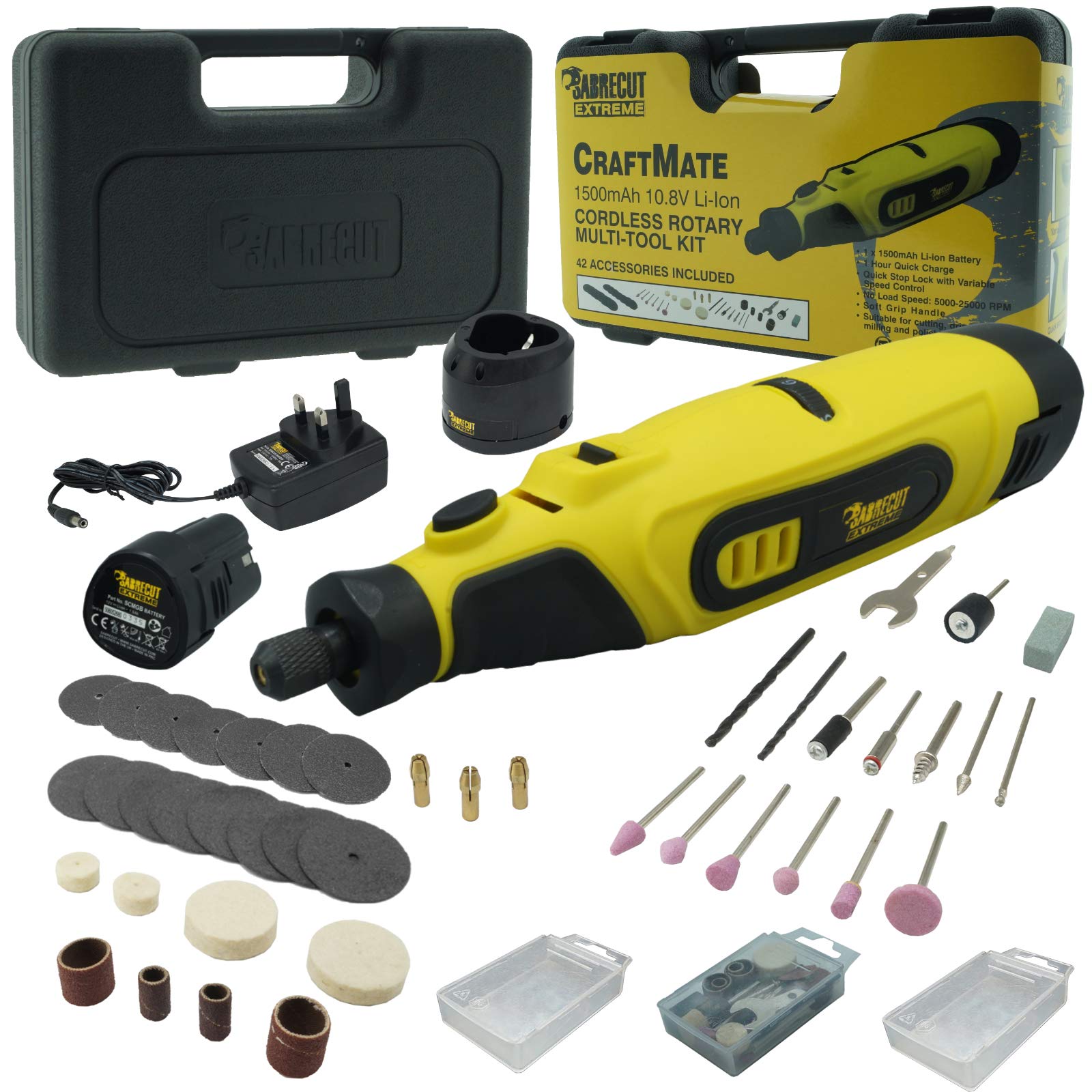 SabreCut CraftMate SCMG002UK Lithium Ion 10.8v Cordless Rotary Tool Multipurpose with 42 Accessories Included