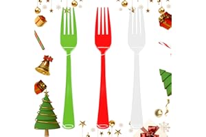 JOY AKKESS 60 Pcs Christmas Plastic Forks Red Bright Green and White Plastic Forks, Heavy Duty Disposable Plastic Cutlery Set for Christmas Party Decorations