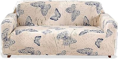 Teynewer 1-Piece Fit Stretch Sofa Cover Butterfly Pattern 2-Seater