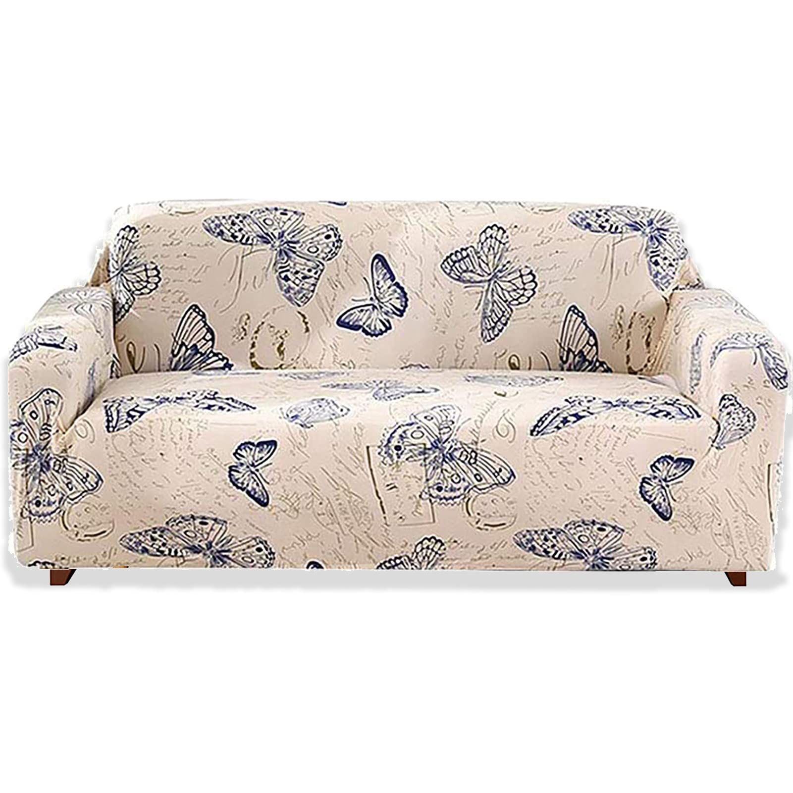 Teynewer 1-Piece Fit Stretch Sofa Cover, Sofa Slipcover Elastic Fabric Printed Pattern Chair Loveseat Couch Settee Sofa Covers Universal Fitted Furniture Cover Protector (3 Seater, #Butterfly)