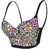 atokiss Women's Iridescent Gemstone Rhinestone Bustier Top Sexy Club Party Sparkling Corset Top