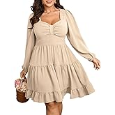 SCOMCHIC Women's Plus Size Dresses Cocktail Long Sleeve Sweetheart Neckline A Line Boho Cute Flowy Fall Mini Short Dress
